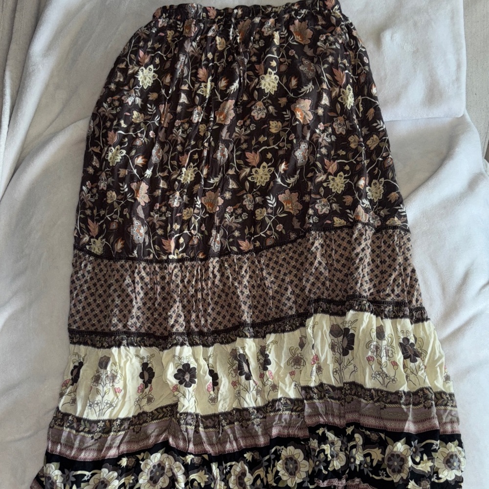 Spell Brown and Cream Floral Maxi Skirt